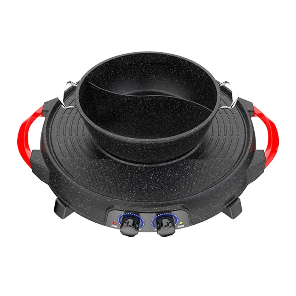 Stone Coated Hotpot Set Premium 2X 2-in-1 Grill Plate Steamboat Dual Division