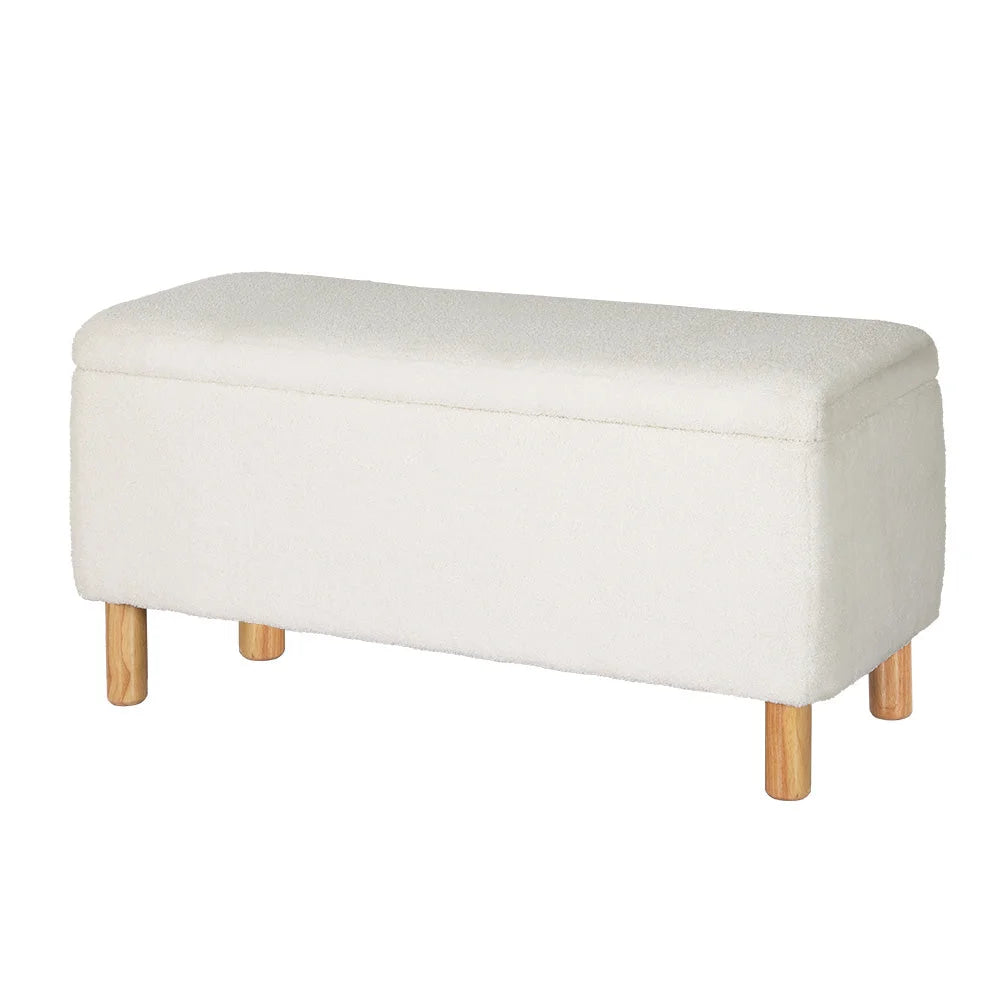 Storage Ottoman Blanket Box 99cm Teddy Fabric white 990