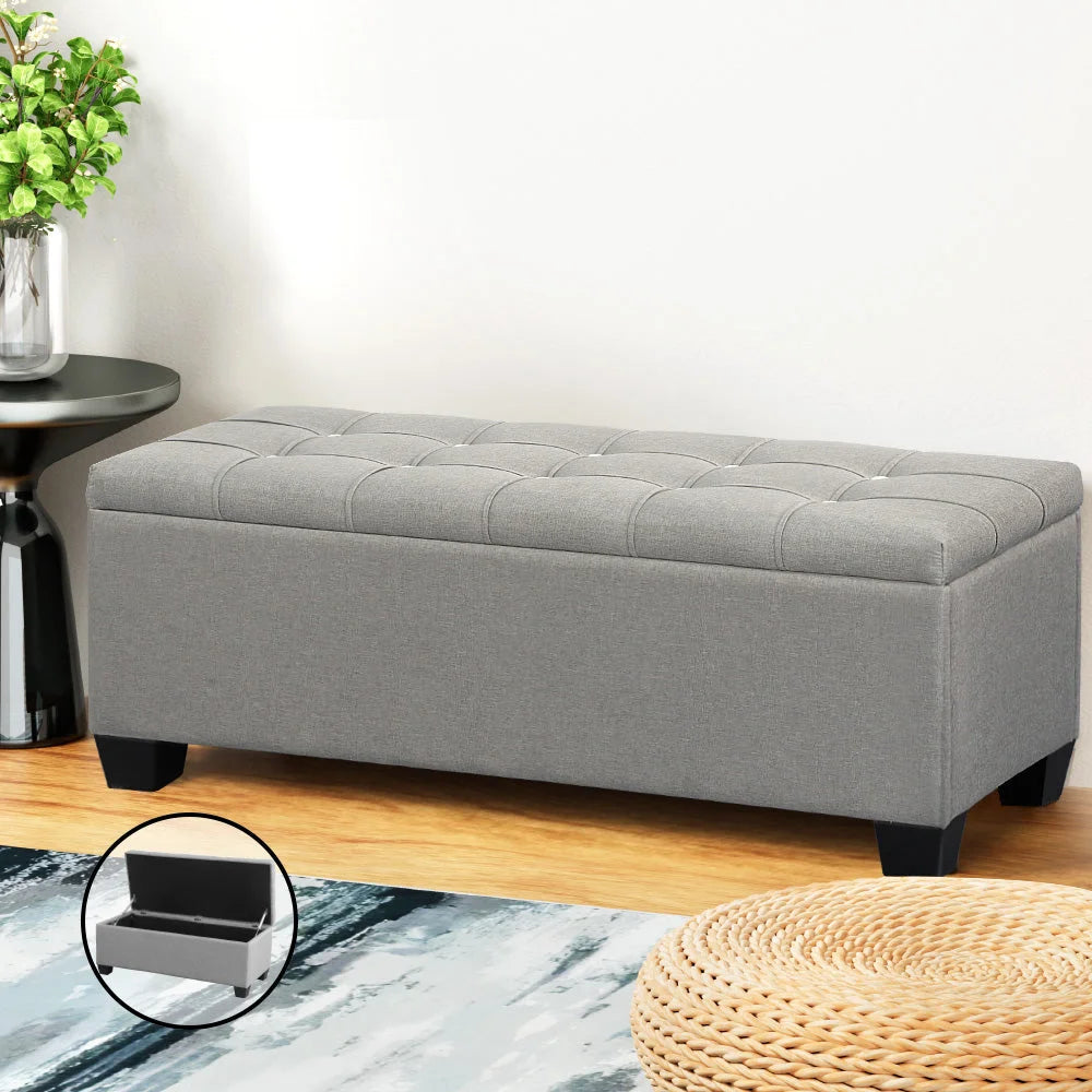 Storage Ottoman Blanket Box Fabric Foot Stool - Grey