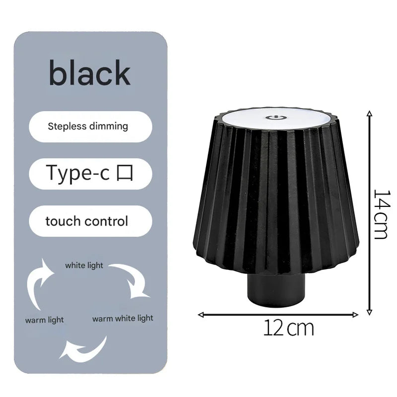 Striped black Cordless LED Bottle Lamp - Rechargeable