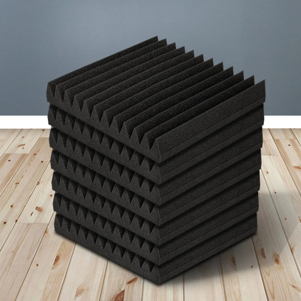 Black 30x30cm acoustic foam panel set with black corner foam wedges for studio walls