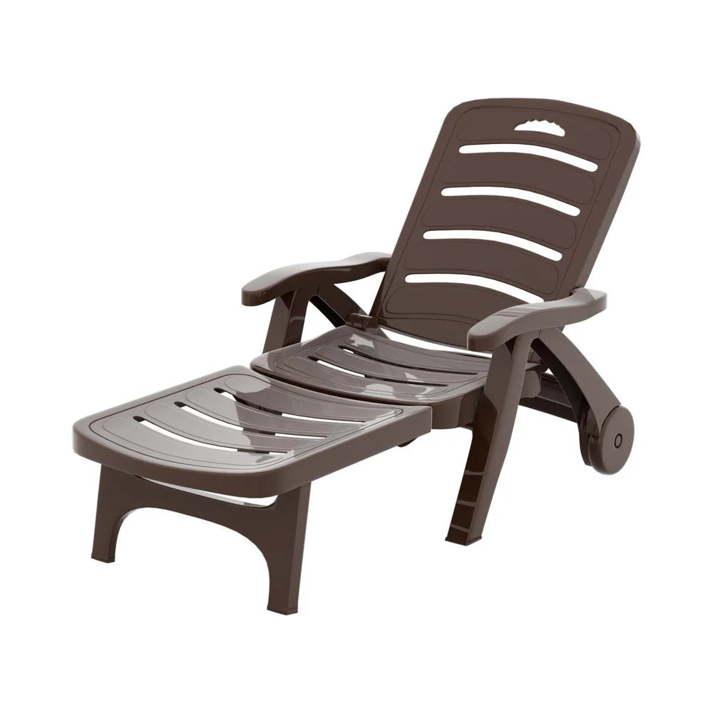 Sun Lounger Folding Lounge Chair with Wheels for Patio