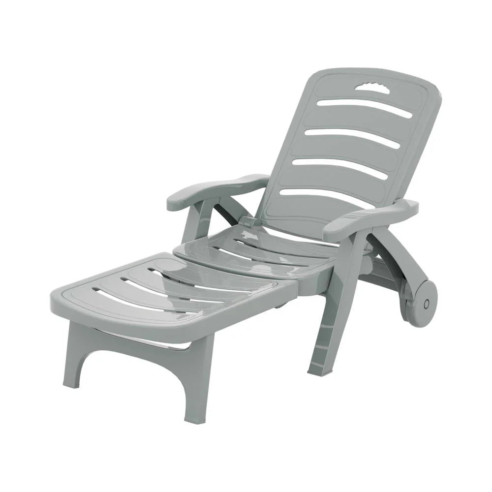 Sun Lounger Folding Lounge Chair with Wheels for Patio