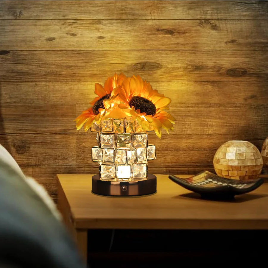 Sunflower LED Crystal Flower Table Lamp - USB Rechargeable