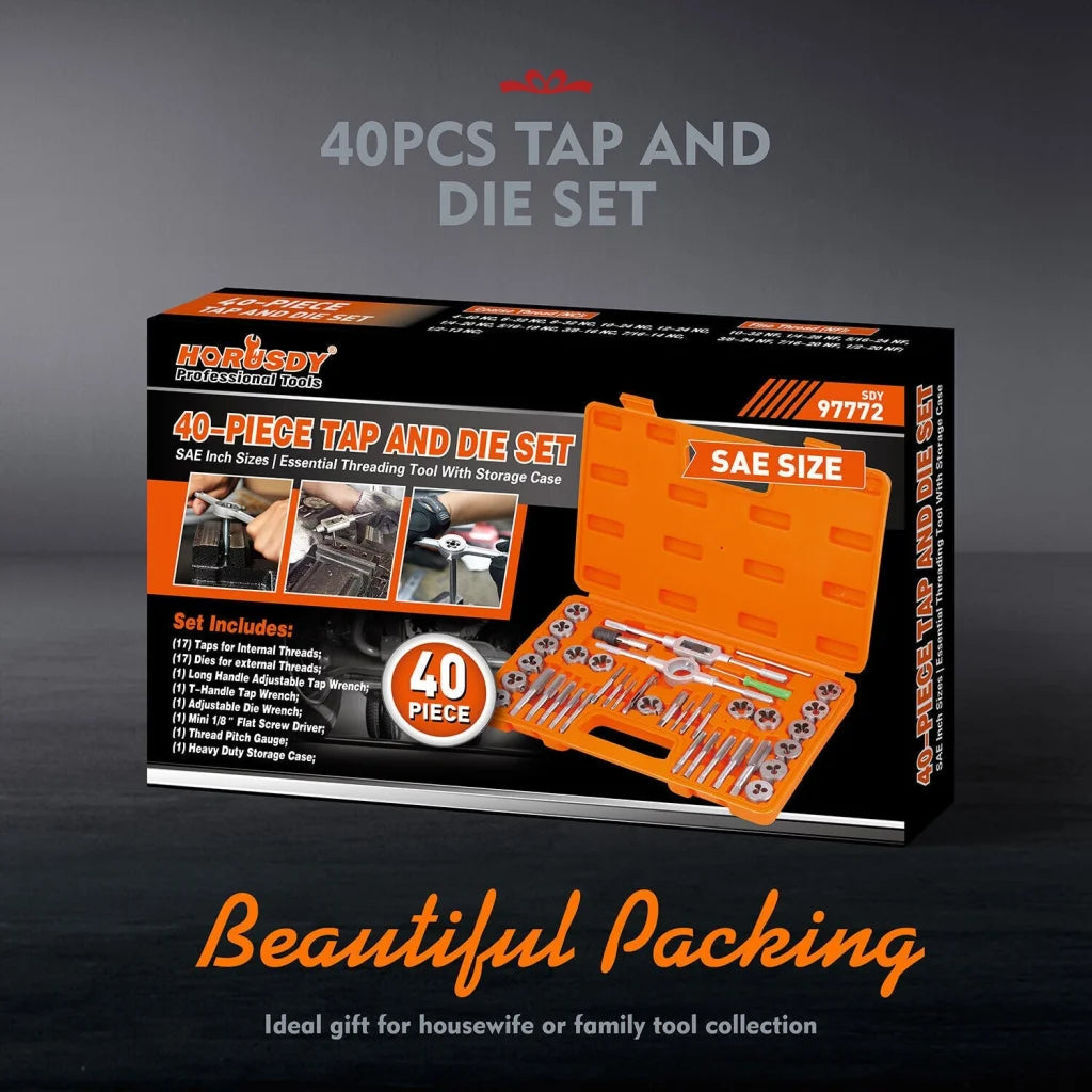 Tap Die Set 40Pc Imperial SAE Screw Thread Drill Pitch