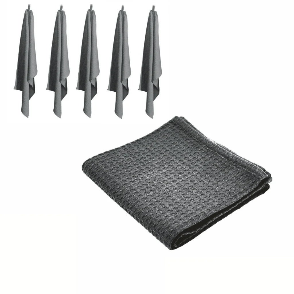 Tea Towels Rans Set of 6 Cotton Waffle 50x70cm - Charcoal