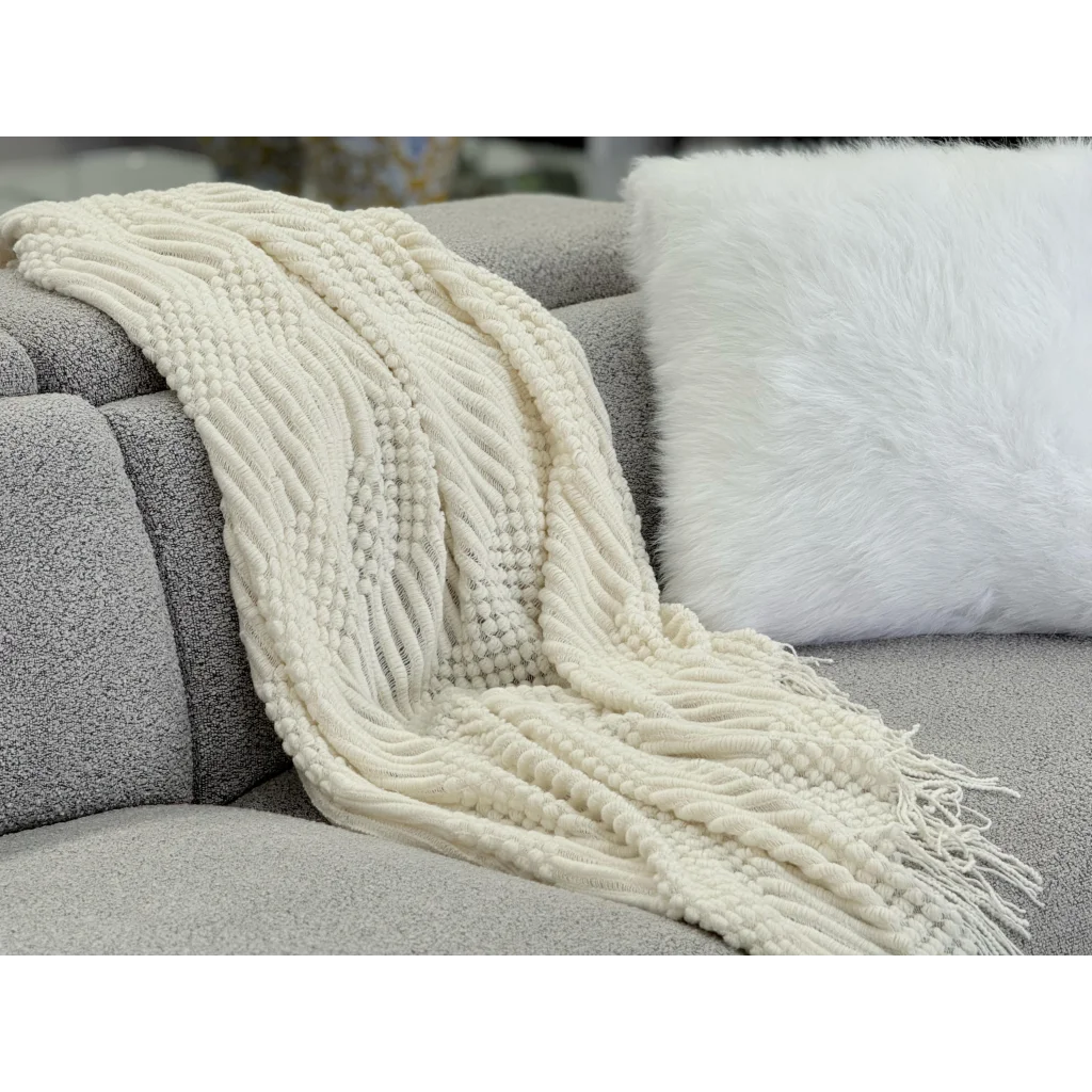 Tessa Throw Rug Blanket - Cream - Furniture > Sofas > Sofa
