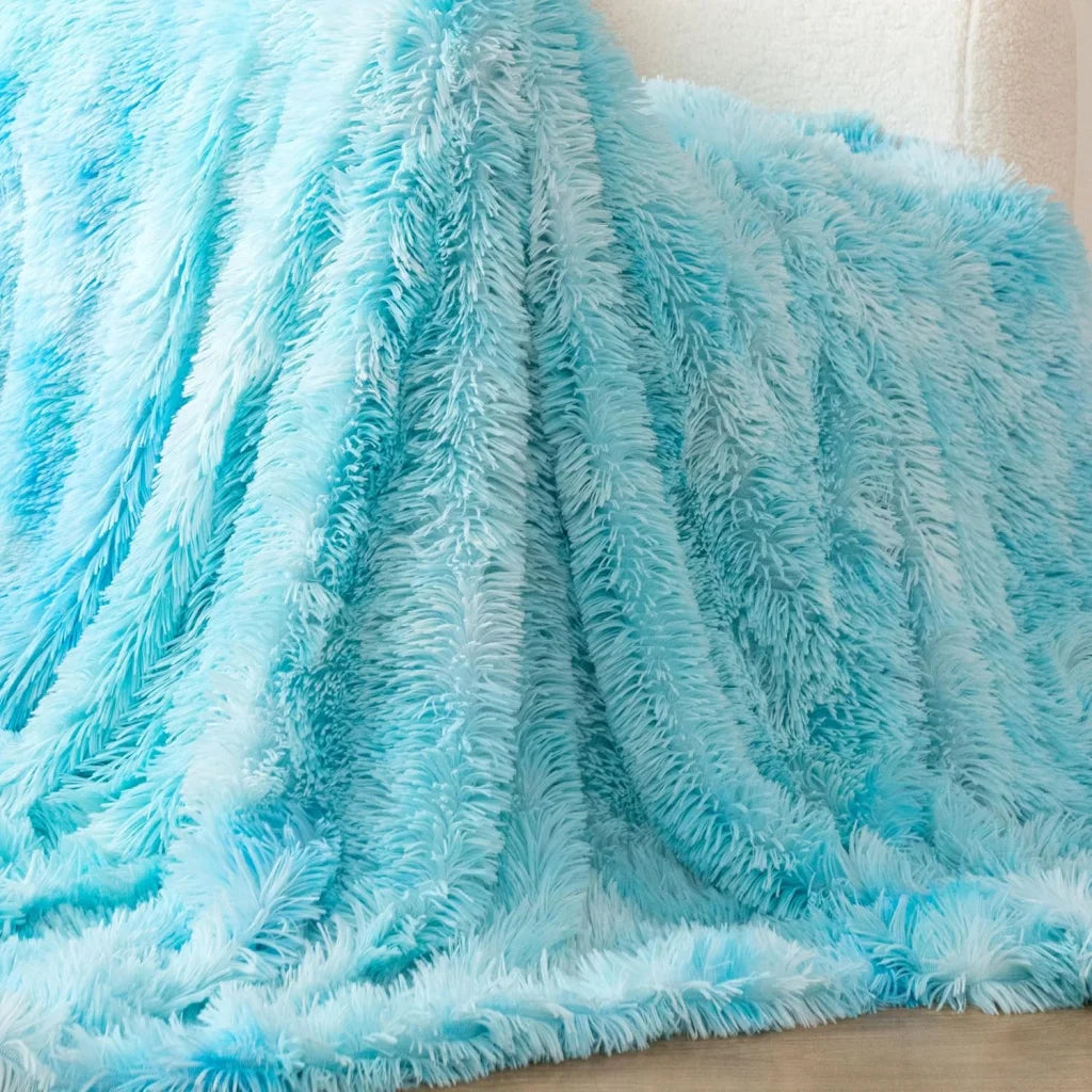 Throw Blanket Double Sided Faux Fur Shaggy - Blue - Home &
