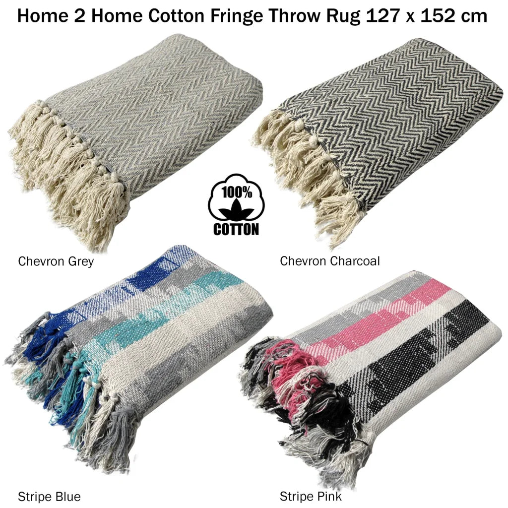 Throw Rug Cotton Fringe Chevron Grey - Home & Garden