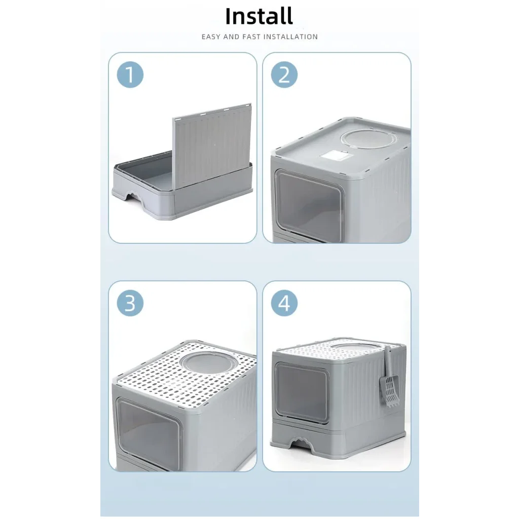 Top-Entry Cat Litter Box with Drawer-Enclosed Design Easy