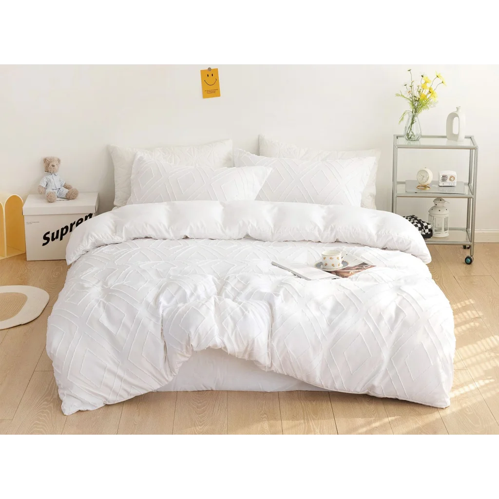 Tufted Diamond Jacquard Duvet Quilt Cover Set Queen Size