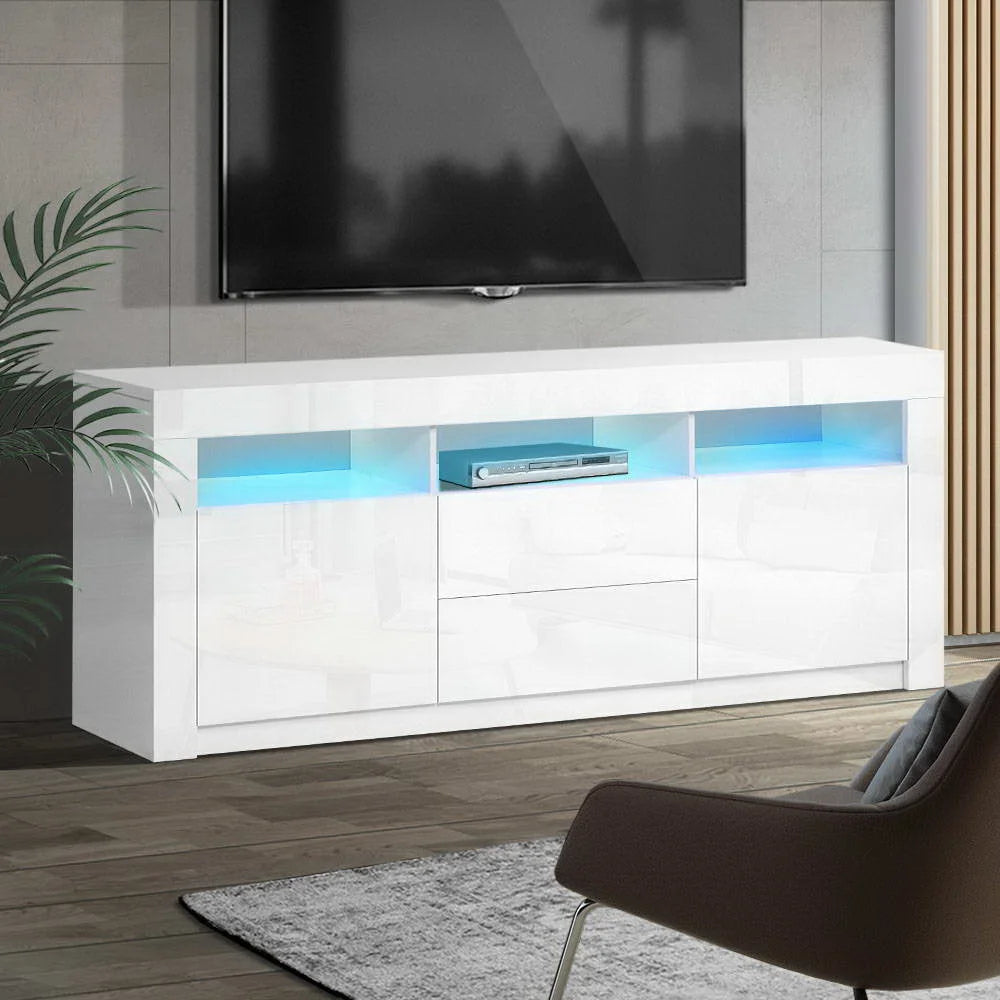 White 160cm TV stand with slim posts and mounting brackets