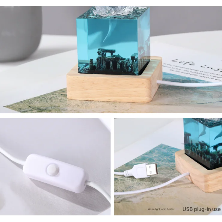 Unique Handmade Epoxy Resin Lamp - Marine Life Diorama USB