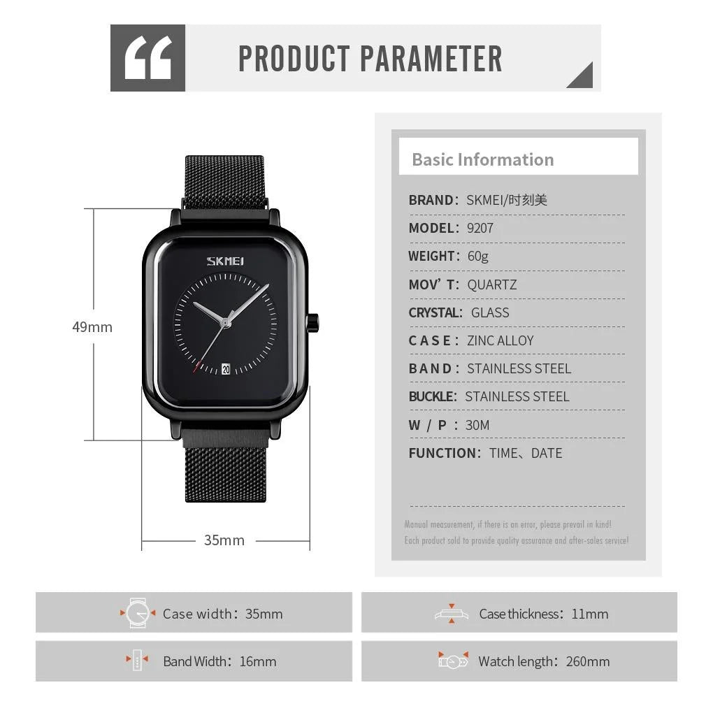 Unisex Magnetic Buckle Mesh Belt Quartz Watch - Silver