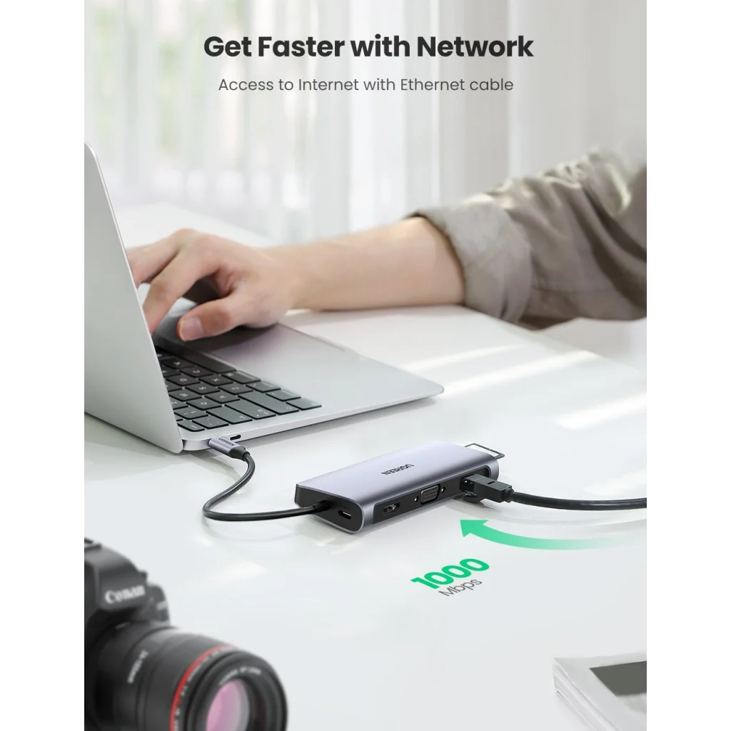 USB-C to 3*USB 3.0 A + HDMI + VGA + RJ45 Gigabit + SD/TF