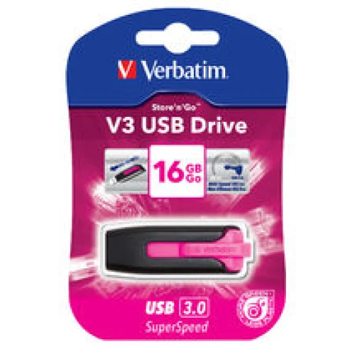 Verbatim 16GB USB 3.0 Flash Drive - V3 Store’n’Go Pink