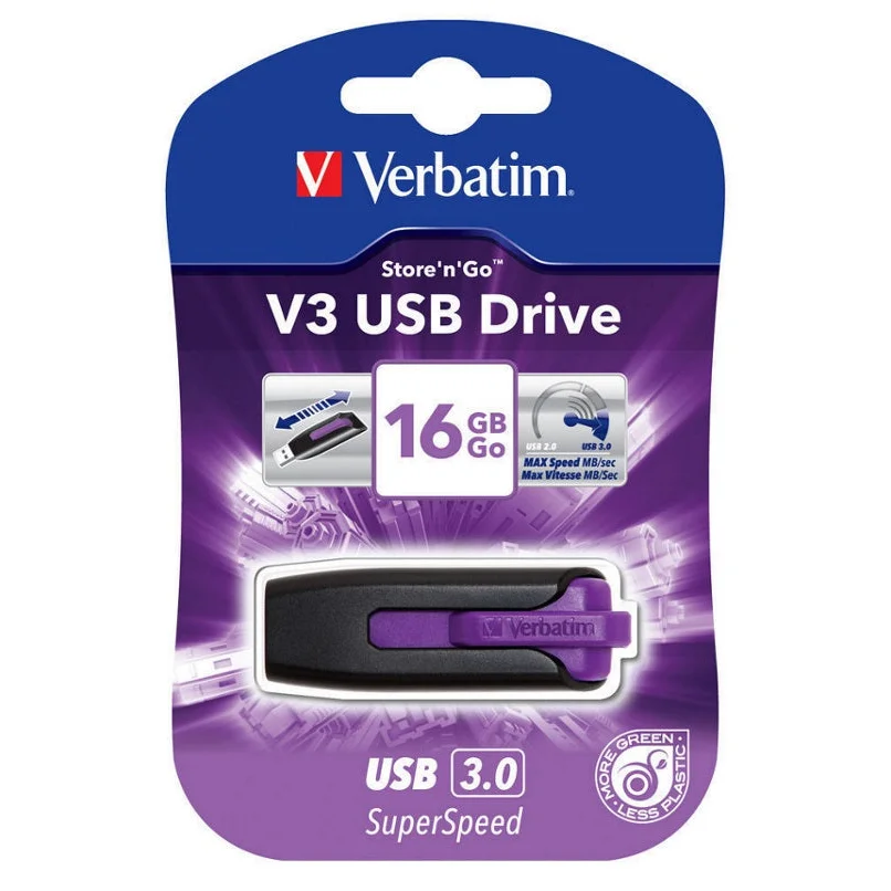 Verbatim 16GB USB 3.0 Flash Drive - V3 Store’n’Go Violet