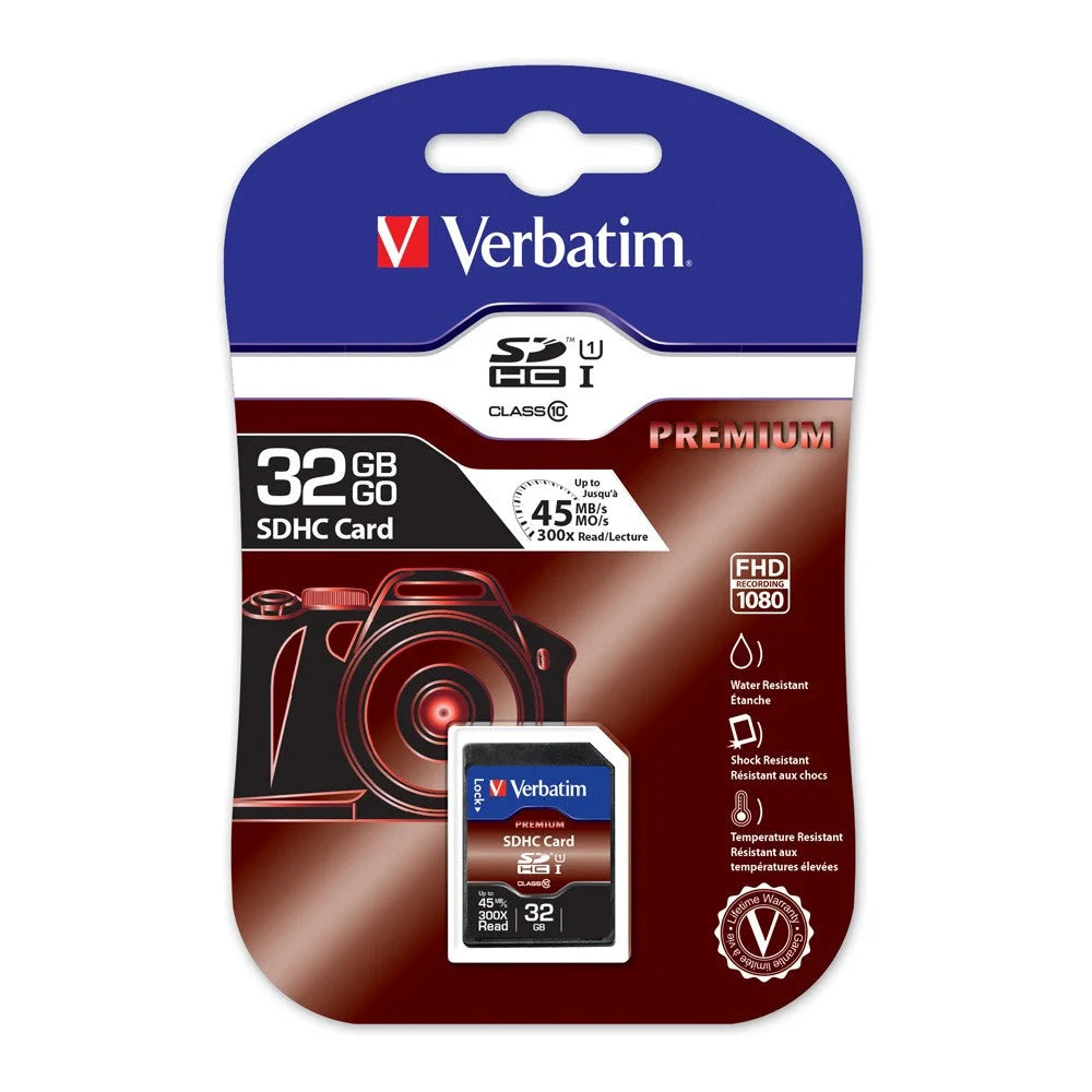 Verbatim SDHC 32GB Memory Card - Class 10 Up to 45MB/s Read