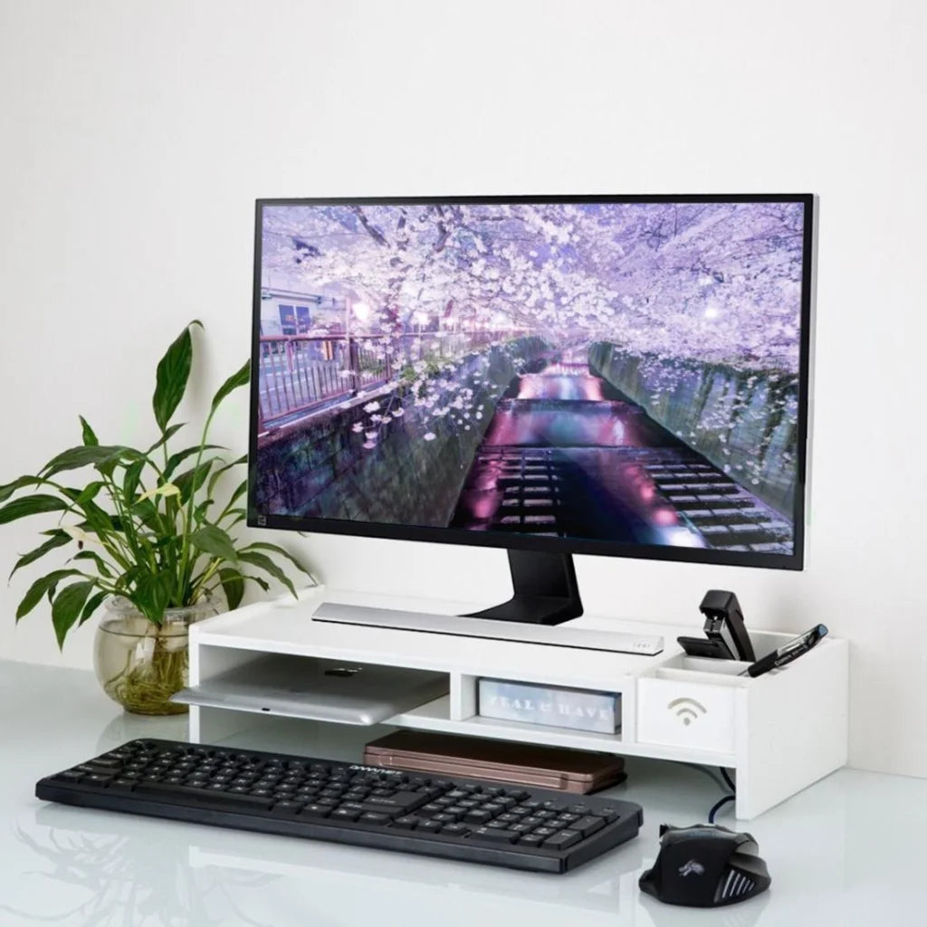 Versatile Desktop Monitor Stand - Sturdy Wood Riser