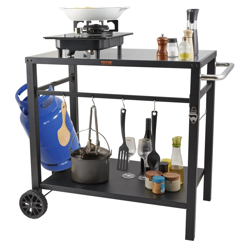 VEVOR Outdoor Grill Dining Cart with Double-Shelf 85*55cm