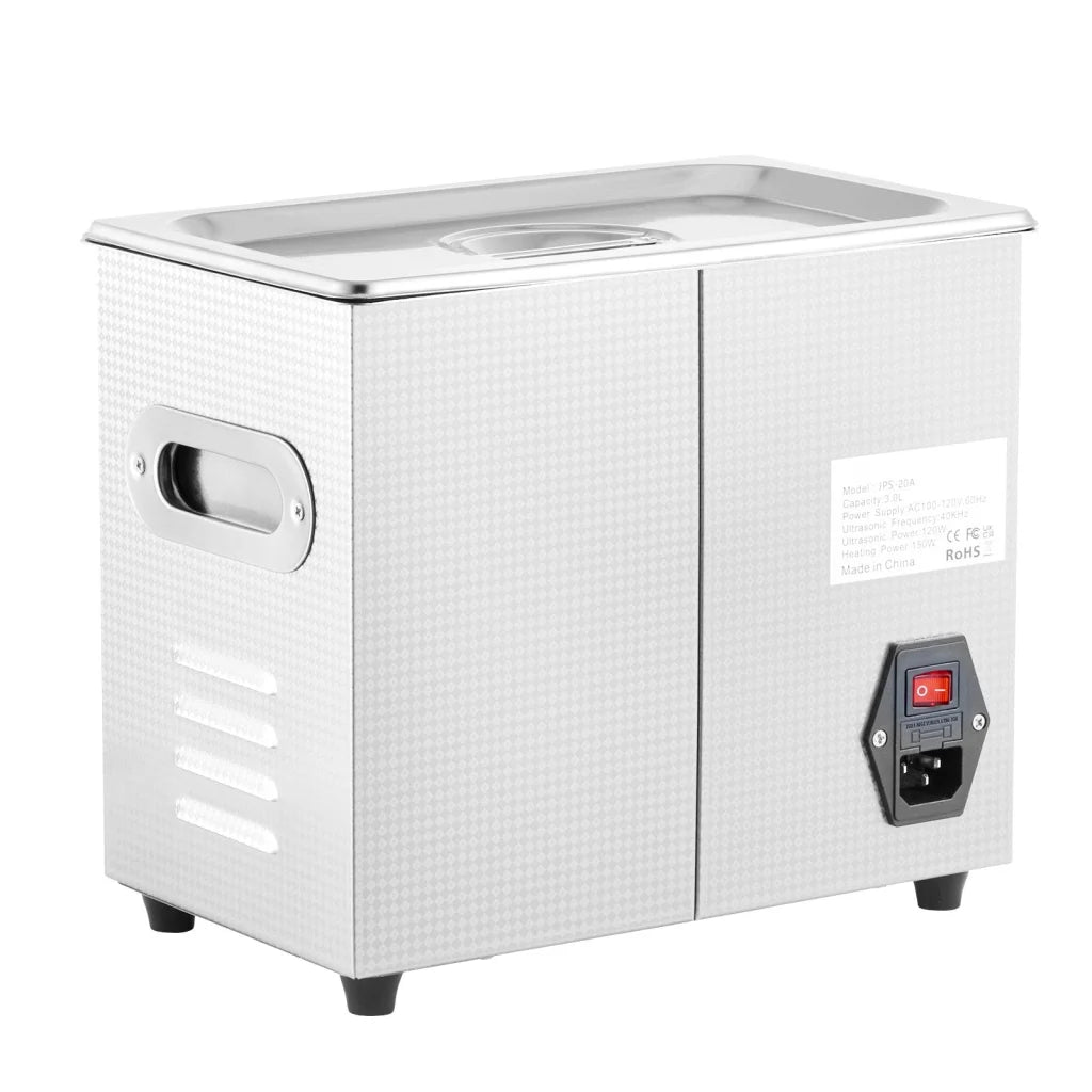 Steel 3l vevor ultrasonic cleaner with fitted edges and product hardware