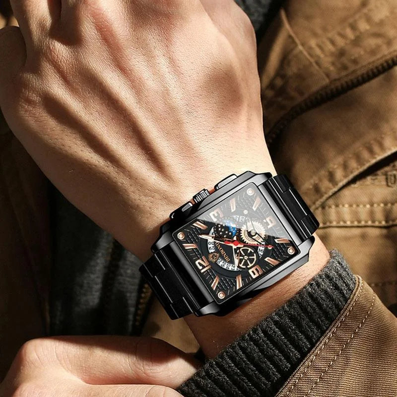 Vintage Square Men Quartz Watch with Multifunction