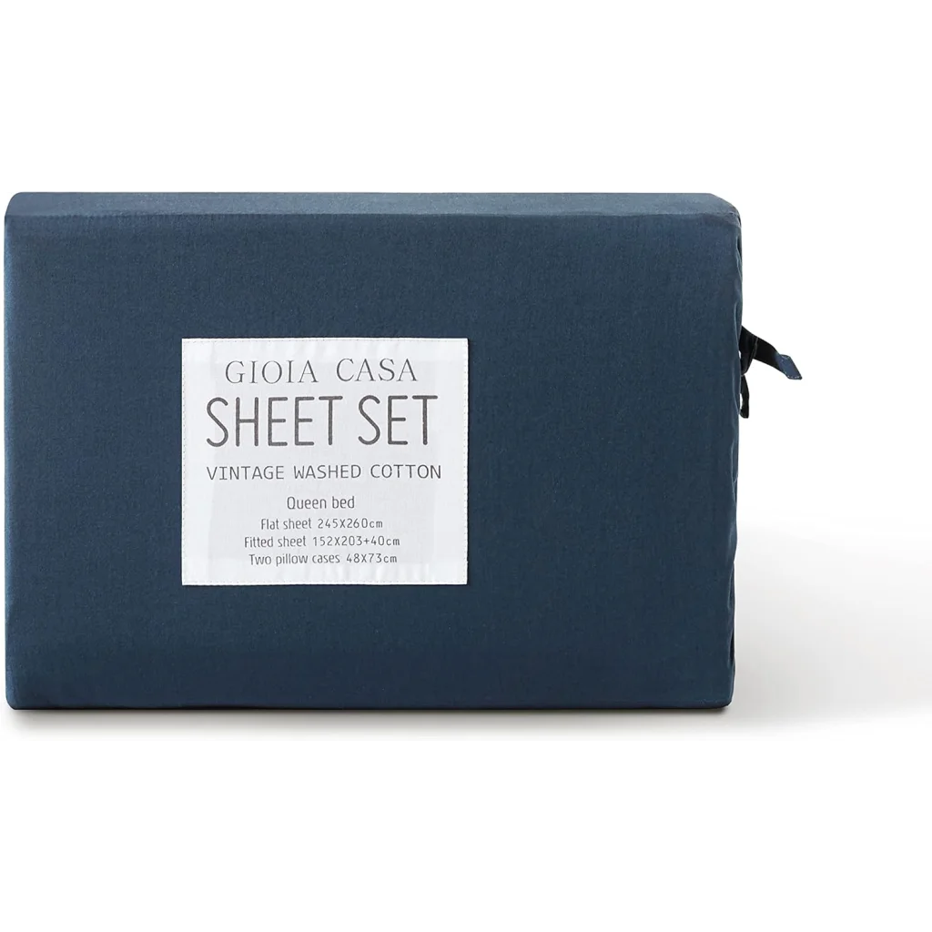 Vintage Washed 100% Cotton Sheet Set with 1 Pillowcase