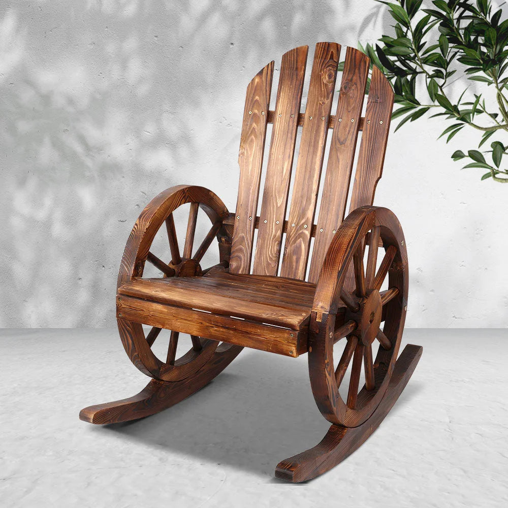 Wagon Wheel Rocking Chair Brown - Outdoor