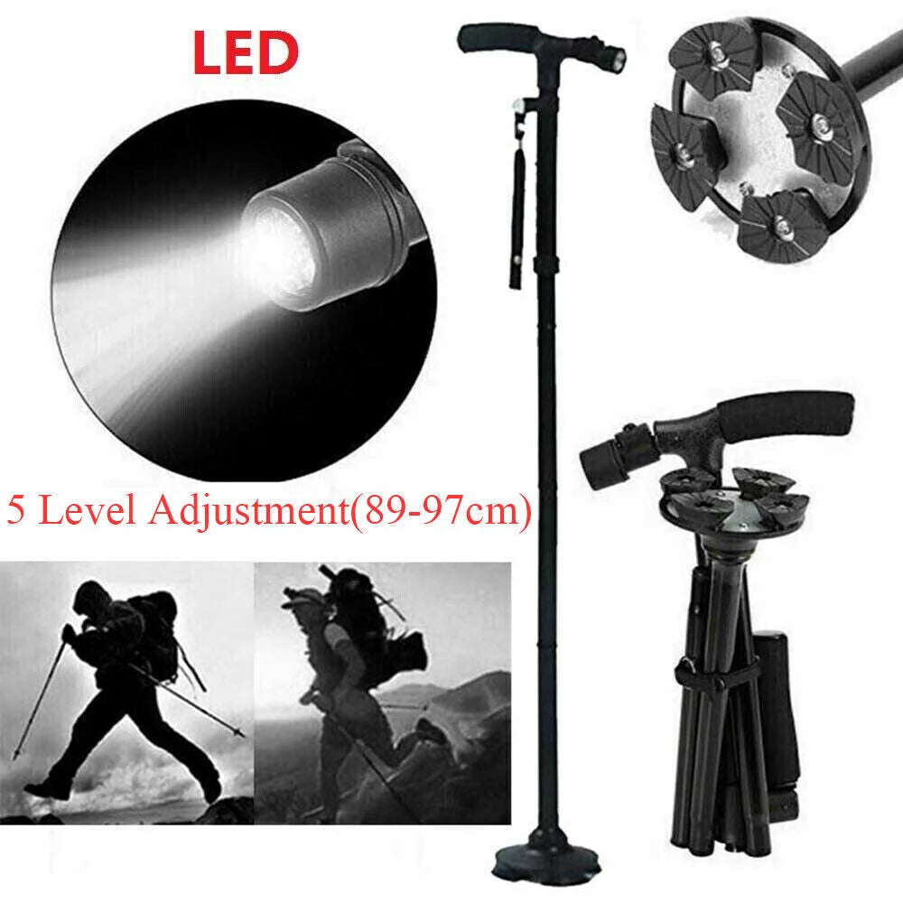 Walking Stick Cane Folding Handle Adjustable Fixed LED