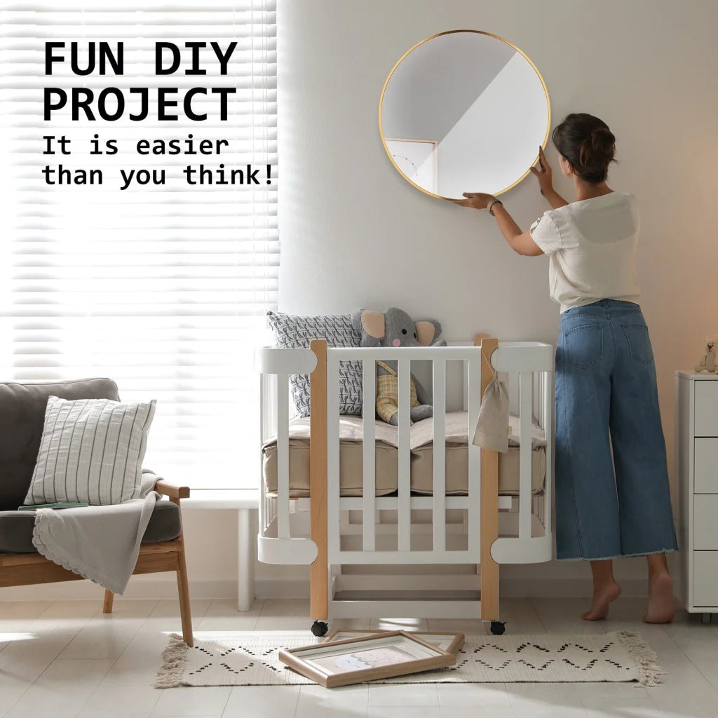 Wall Mirror Round Aluminum Frame Makeup Decor Bathroom