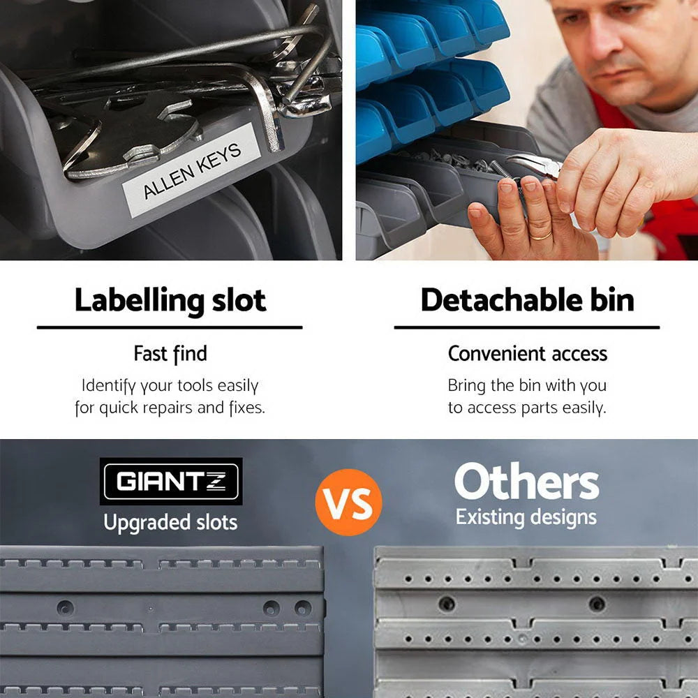 Wall-Mounted Storage Bin Rack 88 Parts Tool Garage Shelving