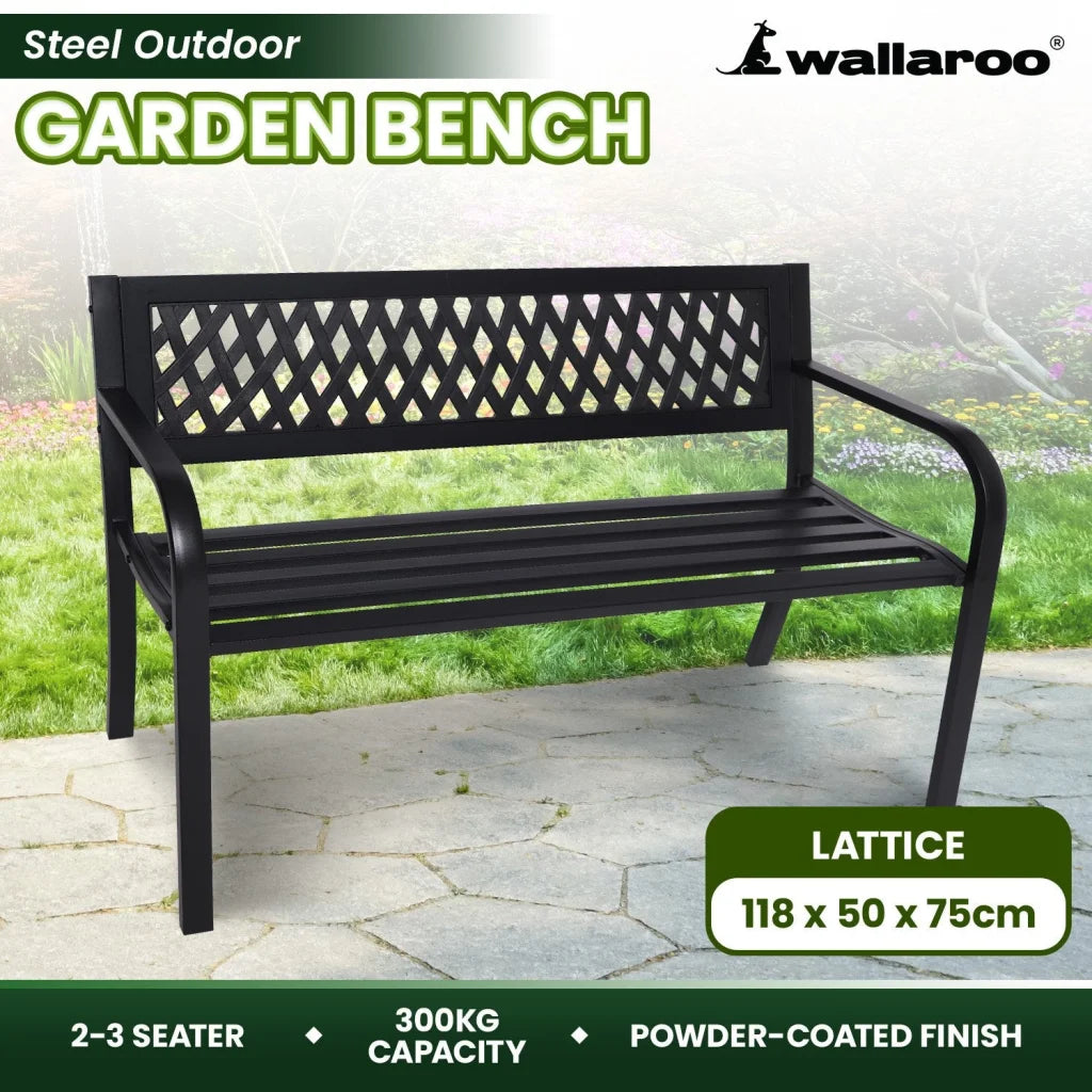Wallaroo Steel Outdoor Garden Bench - Lattice - Furniture >