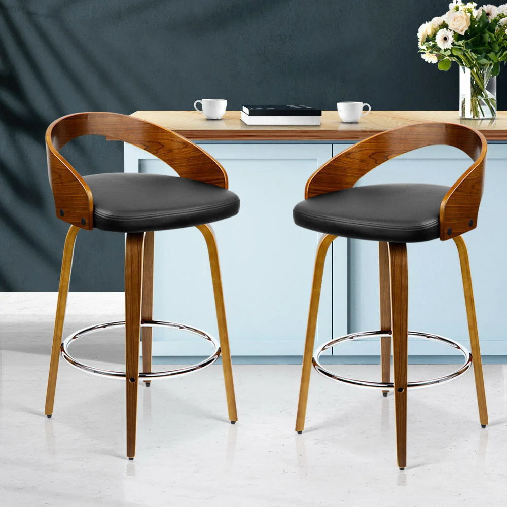 Walnut Wood Bar Stools (Set of 2) Black/Brown - Bar Stools