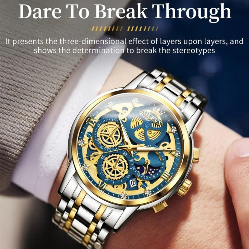 Waterproof Multifunctional Men Quartz Watch - Hollow Design