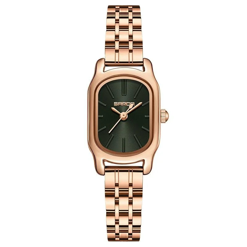 Waterproof Women Quartz Watch with Mini Dial and Steel Band