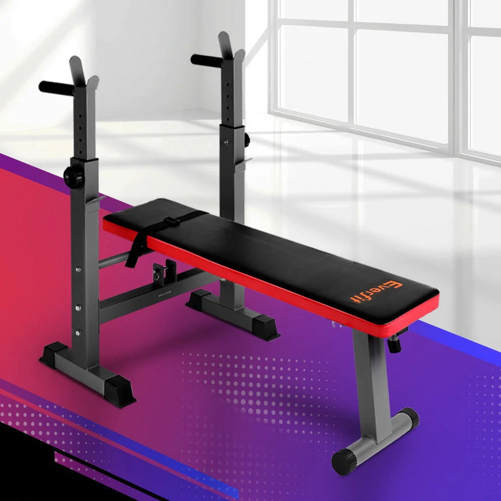 Red weight bench multi with boxed accessories and matching pieces