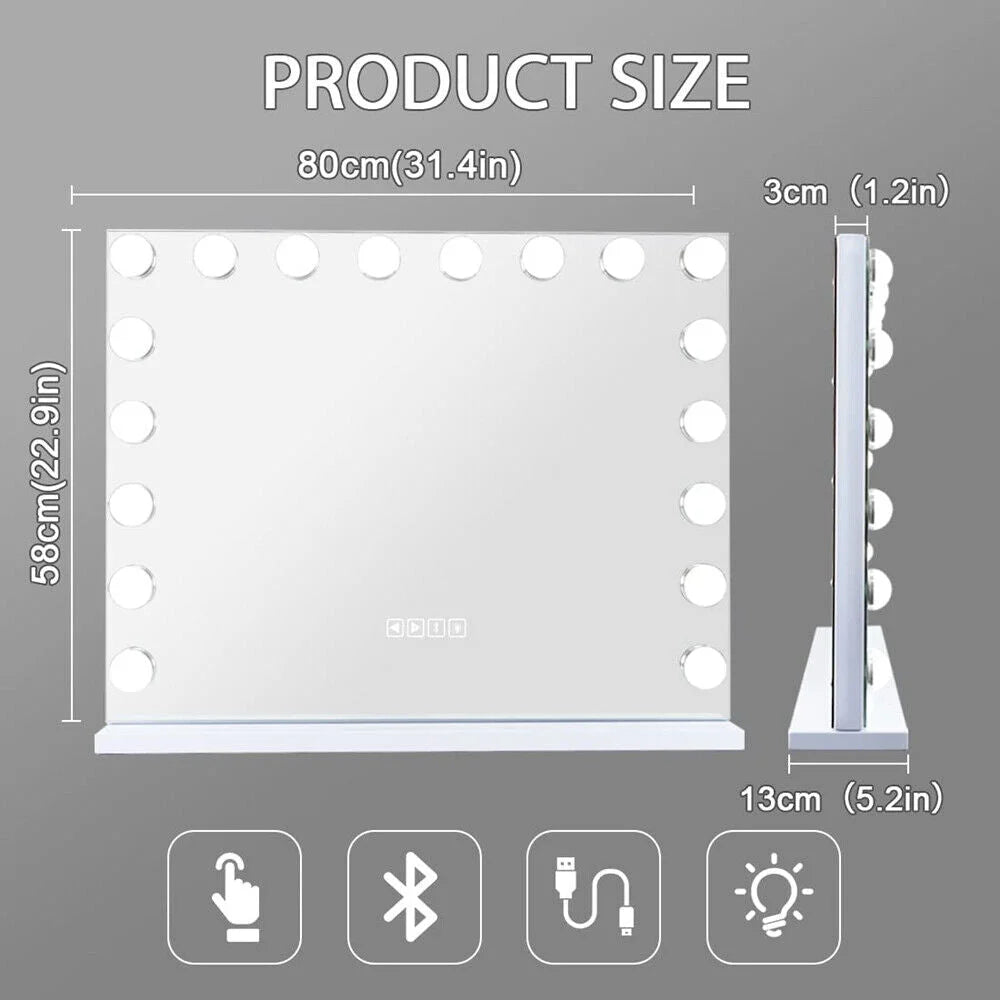 White Bluetooth Hollywood Mirror Rectangle Vanity Wall