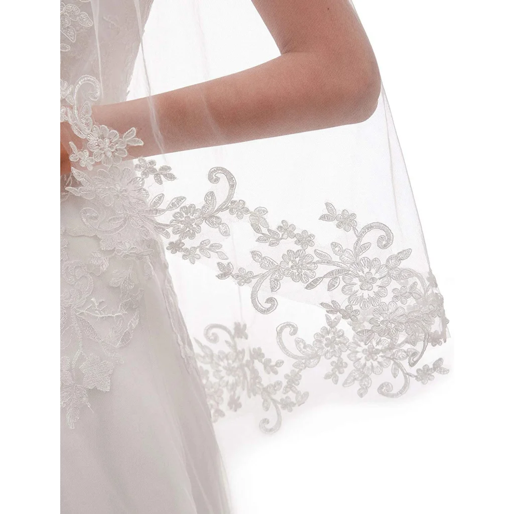 White Elegant Short Bridal Veil - Single Tier with Delicate