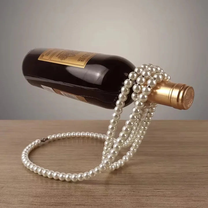 White Modern Floating Pearl Wine Bottle Holder - Elegant