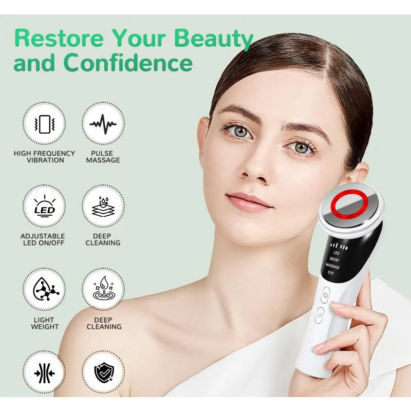 White Multifunctional Facial Beauty Wand with LED Photon