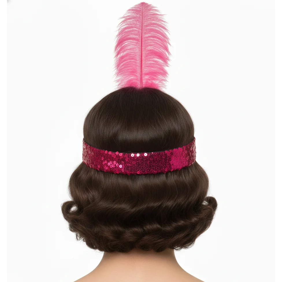 WIDE FLAPPER HEADBAND Feather Sequin Costume Gatsby