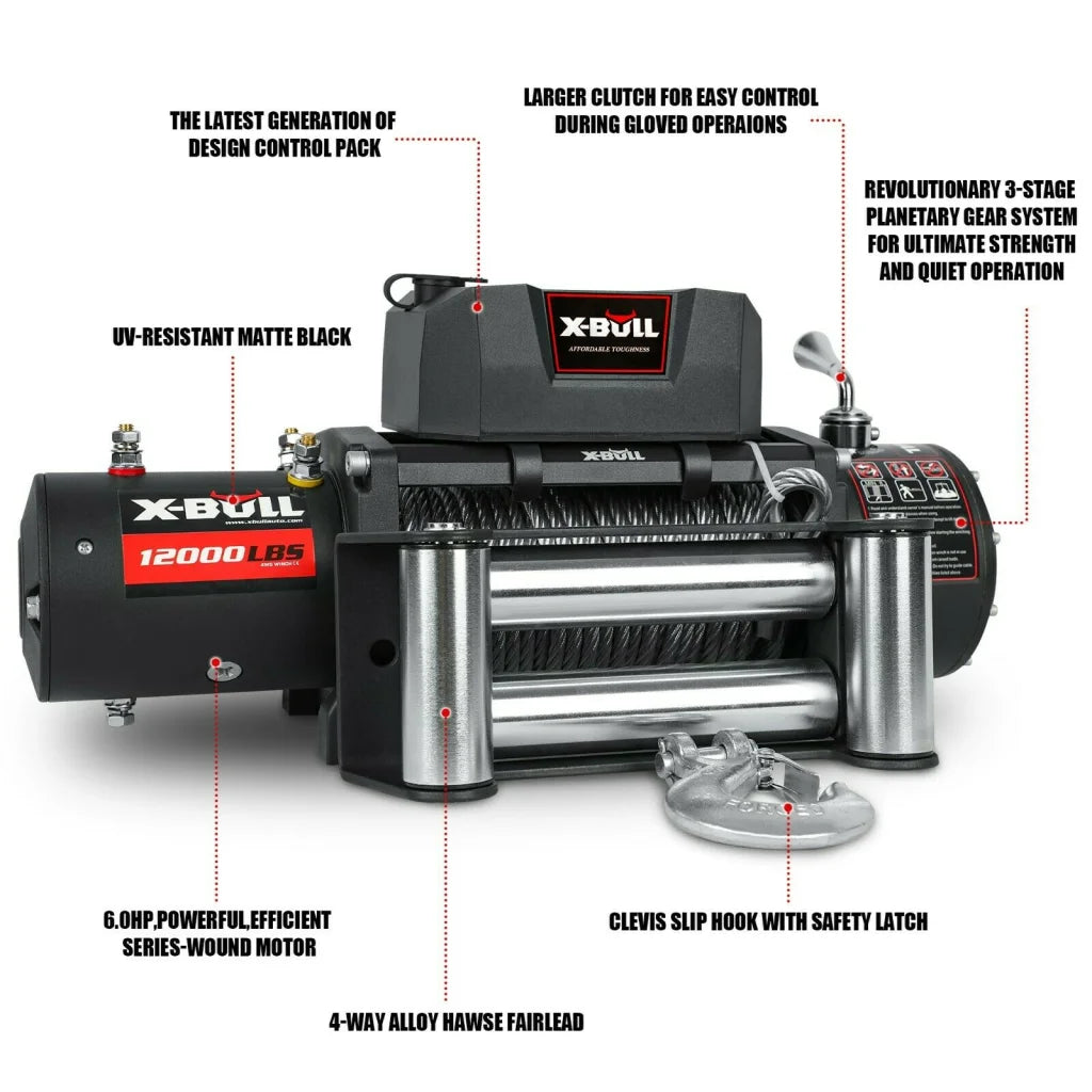 Winch 12000LBS/5454KGS Steel Cable 12V Wireless Remote