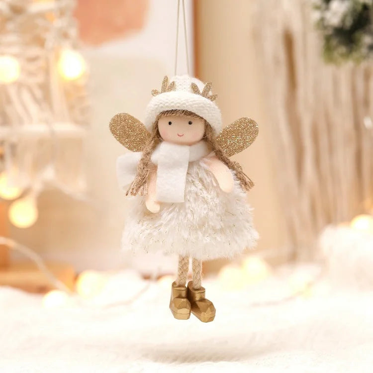 Winter Angel Ornament with Gold Glitter Wings and White