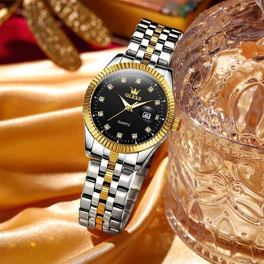 Women Luminous Diamond Quartz Watch - Waterproof - Gold