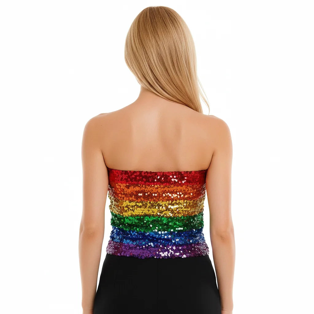Womens SEQUIN BANDEAU CROP TOP Sparkling Sparkly Costume