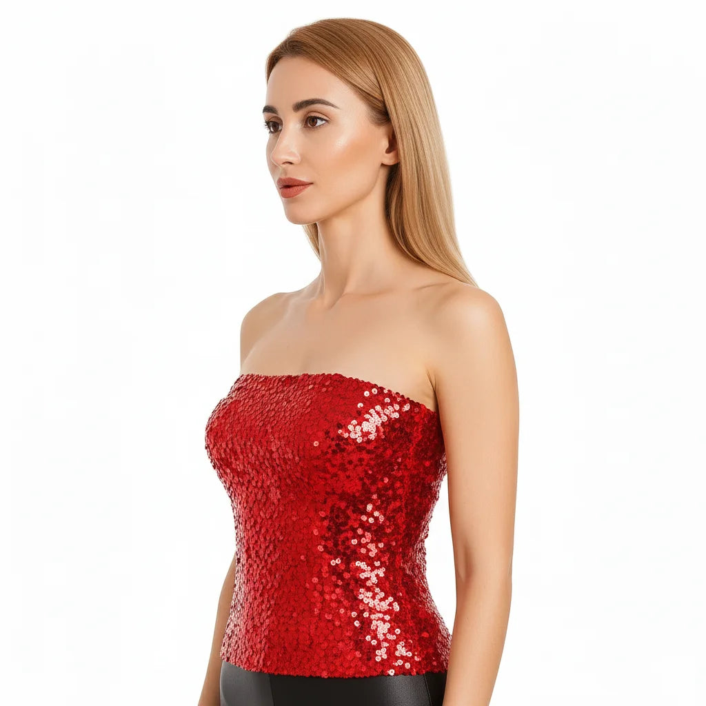 Womens SEQUIN BANDEAU CROP TOP Sparkling Sparkly Costume
