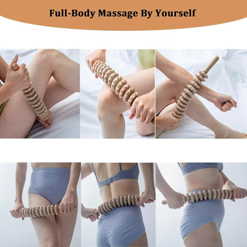 Wooden 12Roller Massage Stick Meridian Therapy Neck Back
