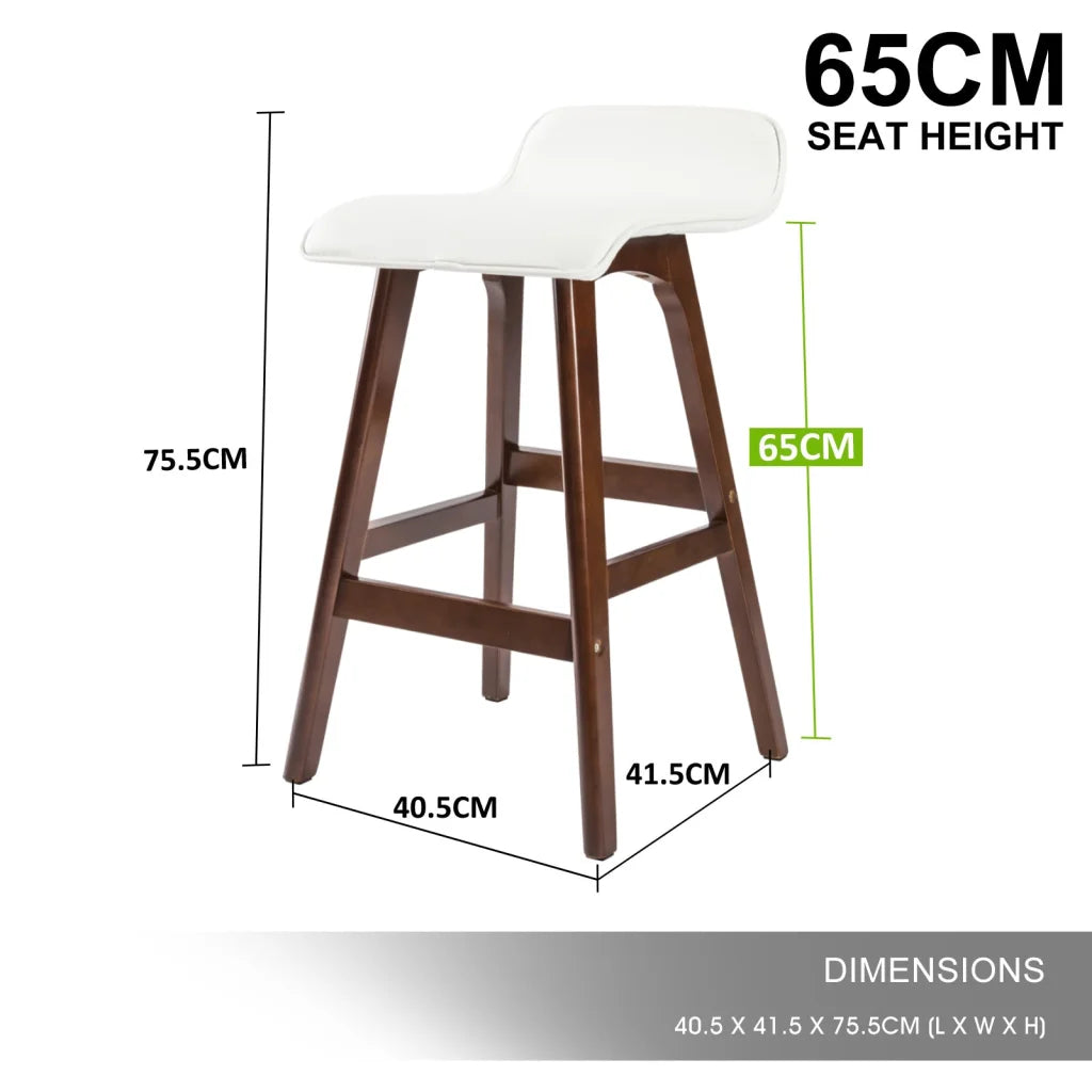 Wooden Bar Stool Sophia Leather 65cm White Brown Set of 2