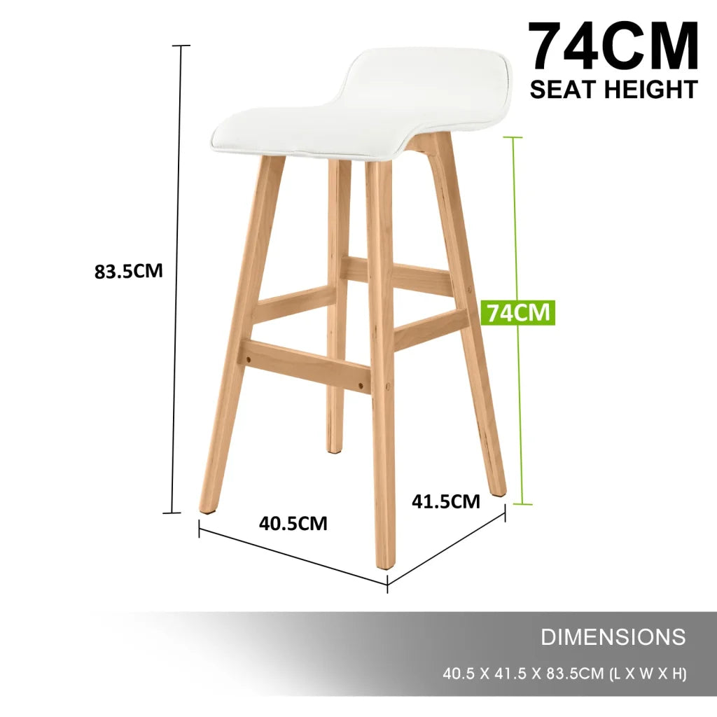 Wooden Bar Stool Sophia Leather 74cm White Set of 2
