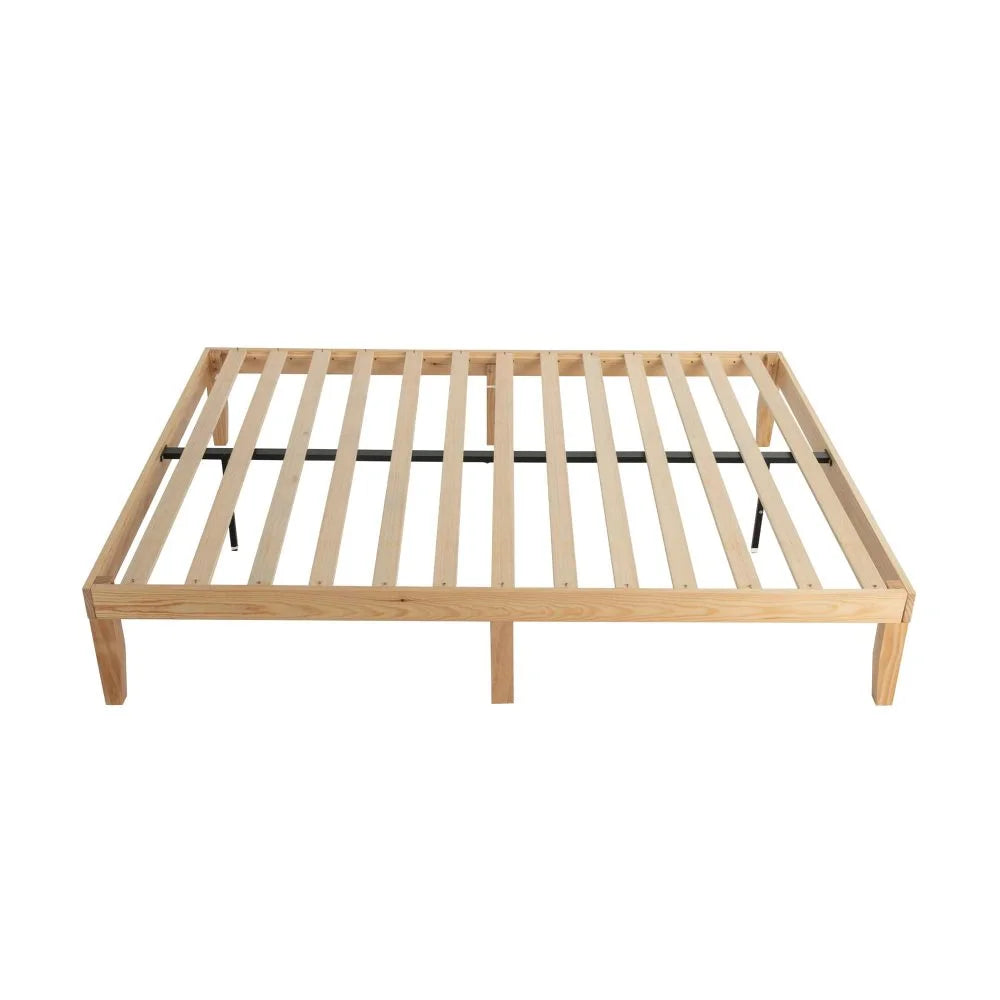 Wooden Bed Base Frame Queen Size Warm Natural - Furniture